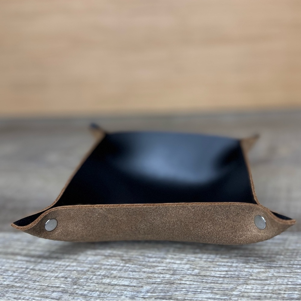 Valet Tray Trinket Vanity Jewelry Bedside Table Tray black top grain leather - Picture 2 of 4